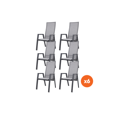 Set van 6 - Azoren verstelbare dining tuinstoelen (incl. kussen) - Antraciet