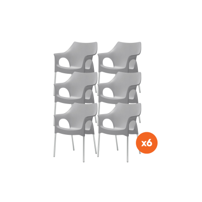 Set van 6 - Scab Ola stapelbare kunststof tuinstoel - Lichtgrijs