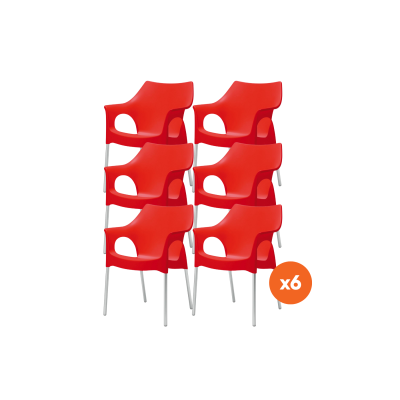 Set van 6 - Scab Ola stapelbare kunststof tuinstoel - Rood