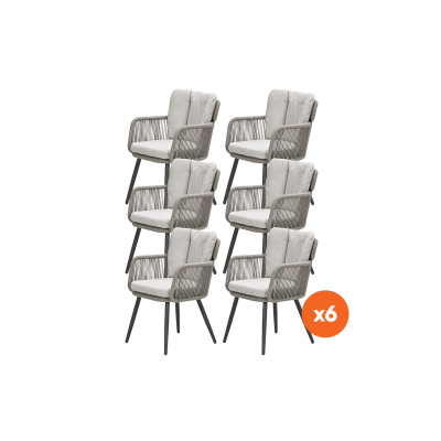 Set van 6 - GI Linares rope dining tuinstoelen - Carbon