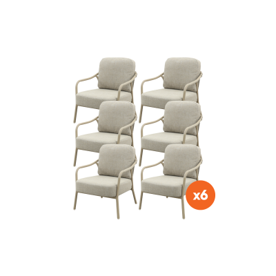 Set van 6 - Pisa low-dining tuinstoel - Latte/Naturel