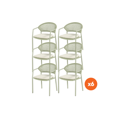 Set van 6 - Hartman Taragona stapelbare rope dining tuinstoel - Soft Green