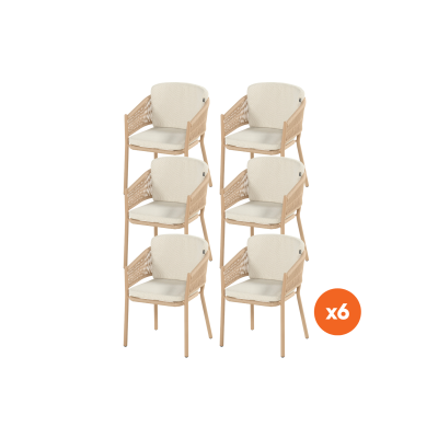 Set van 6 - Hartman Altea rope dining tuinstoel - Cappuccino