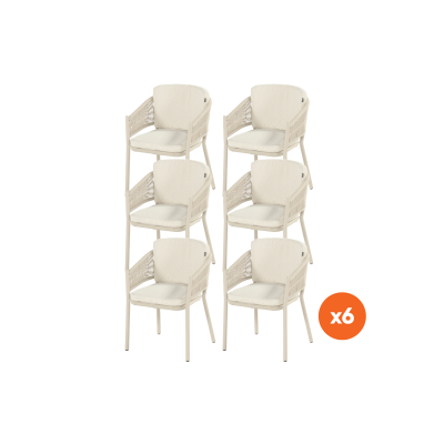 Set van 6 - Hartman Altea rope dining tuinstoel - Sand