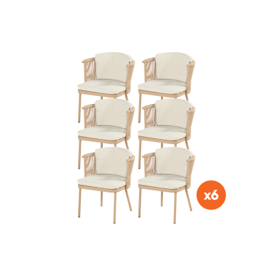 Set van 6 - Hartman Toledo rope dining tuinstoel - Cappuccino