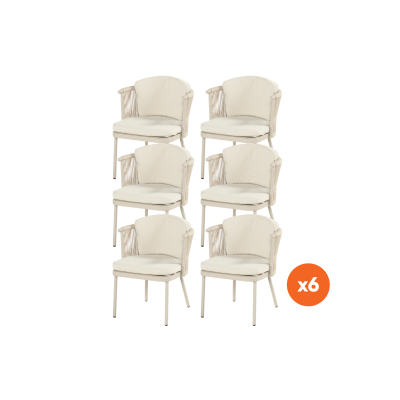 Set van 6 - Hartman Toledo rope dining tuinstoel - Sand