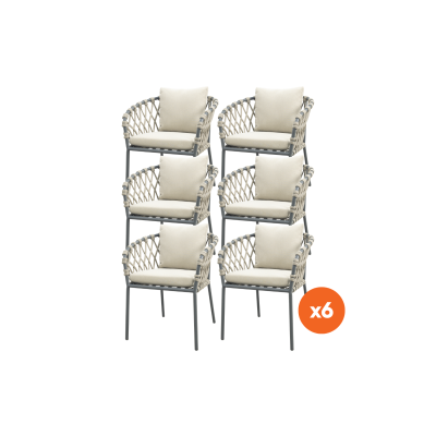 Set van 6 - Sara dining tuinstoelen - Rope/Antraciet 