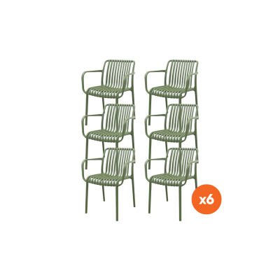 Set van 6 - Stripe stapelbare tuinstoelen - Mosgroen