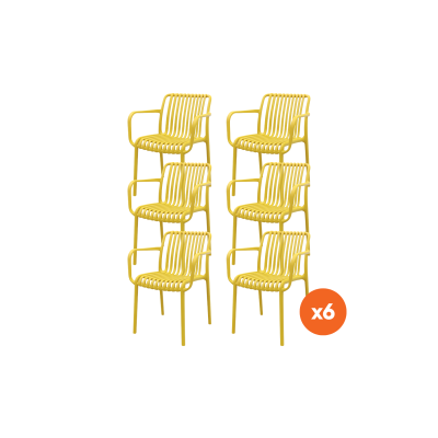 Set van 6 - Stripe stapelbare tuinstoelen - Mosterdgeel