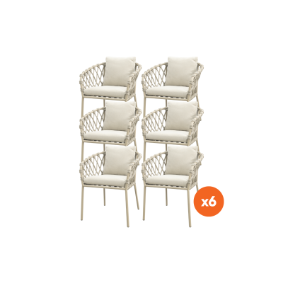 Set van 6 - Sara dining tuinstoelen - Rope/Latte
