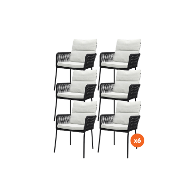 Set van 6 - Teresa dining tuinstoel Rope - Black