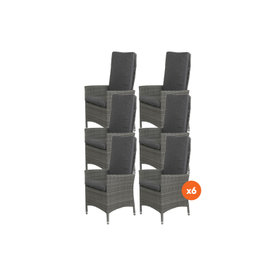 Set van 6 - Timber wicker verstelbare tuinstoel - Organic Grey