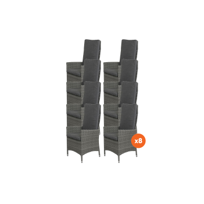 Set van 8 - Timber wicker verstelbare tuinstoel - Organic Grey