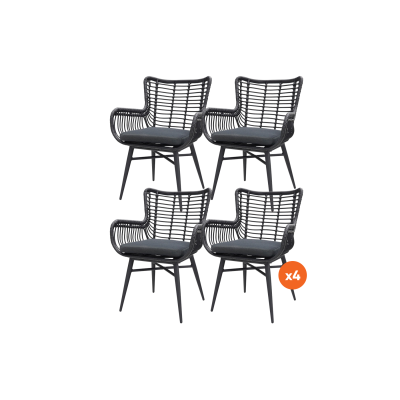 Set van 4 - Jasmine dining tuinstoel - Black