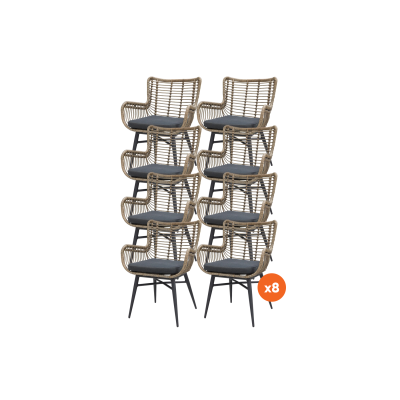 Set van 8 - Jasmine dining tuinstoel - Naturel