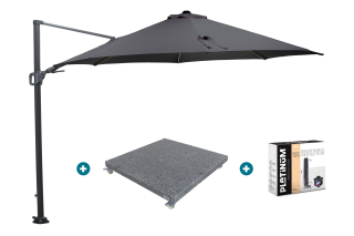 GI Hawaii zweefparasol 350 cm. - zwart - met voet en hoes