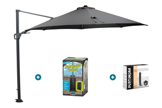 GI Hawaii zweefparasol 350 cm. - Donker grijs - met ingraafvoet en hoes
