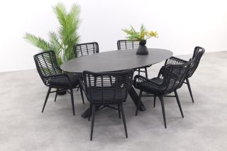 GI Ovale tuinset Scotland marmerlook grey/Jasmine tuinstoel black-7 delig