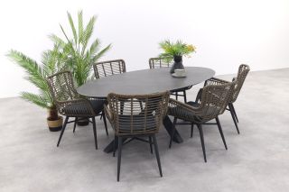 GI Ovale tuinset Scotland marmerlook grey/Jasmine tuinstoel- 7 delig
