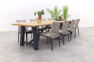 Lumino/Keltex stapelbare tuinset 330x101 cm. (9-delig) - Teak/Zand