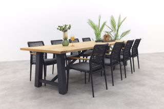 Lumino/Keltex stapelbare tuinset 330x101 cm. (9-delig) - Teak/Antraciet
