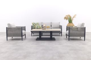 GI Diamo/Cyprus verstelbare stoel/bank lounge-diningset (4-delig) - Carbon Black/Zand