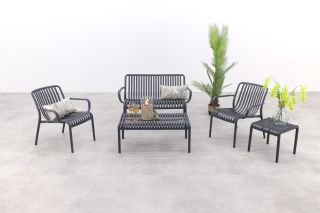 Stripe stoel-bank loungeset antraciet 4-delig 
