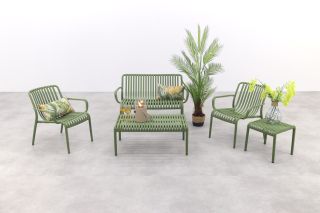 Stripe stoel-bank loungeset mosgroen 4-delig 