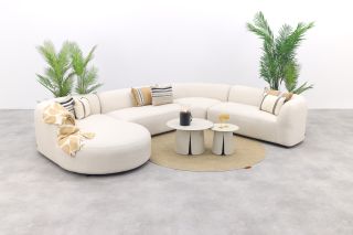 Madeira/Velora ronde u-vorm loungeset + chaise longue rechts - Naturel Sunbrella/Cream