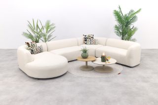 Madeira/Sara ronde u-vorm loungeset + chaise longue rechts - Naturel Sunbrella/Teak