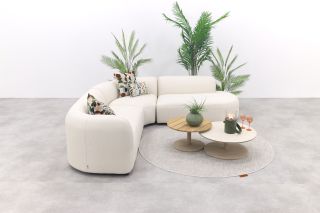 Madeira/Sara ronde loungeset links - Naturel Sunbrella/Teak