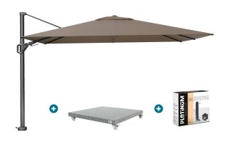 Platinum Challenger zweefparasol Premium T2 2,6x3,5 m - Havana Taupe + voet en hoes