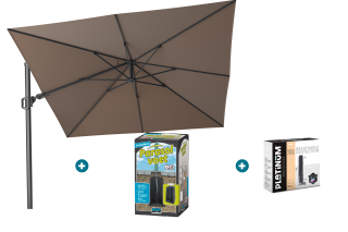 Platinum Challenger zweefparasol T2 - 3x3 m. - Havana Taupe - met ingraafvoet en hoes
