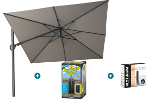 Platinum Challenger zweefparasol T2 - 3x3 m. - Manhattan Grey - met ingraafvoet en hoes