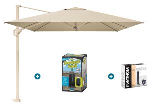 Platinum Challenger zweefparasol T1 Premium 4x3 m. - Champagne Sandstone - met ingraafvoet en hoes