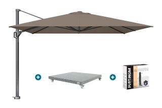 Platinum Challenger Telescope Zweefparasol premium - 3,5x3,5 - Havana Taupe met voet en hoes