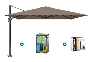 Platinum Challenger Telescope Zweefparasol premium - 3,5x3,5 - Havana Taupe met ingraafvoet en hoes