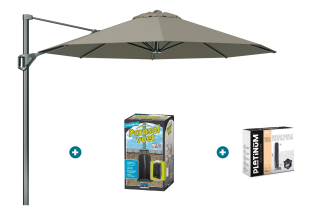 Platinum Voyager ronde zweefparasol T1 3 m. - Taupe met ingraafvoet en hoes