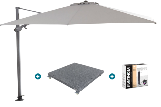 4-Seasons zweefparasol Siesta Premium 300 x 300 - Mid Grey met voet en hoes