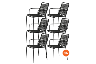 Set van 6 - Denver Rope stapelbare stoel - Zwart