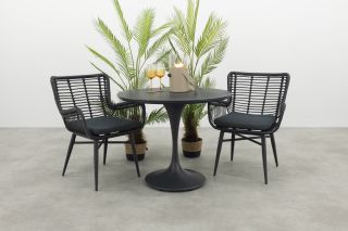 Jasmine/Toscara ronde bistroset Ø90 cm. - Zwart/Keramiek