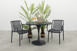 Stripe/Toscara stapelbare ronde bistroset Ø90 cm. - Antraciet/Keramiek