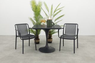 Stripe/Toscara stapelbare bistroset 80x80 cm. - Antraciet/Keramiek