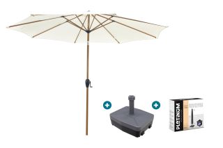 Kayu Stokparasol Ø300 cm. - Ecru/Woodlook met vulbare voet & hoes
