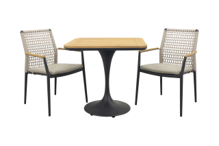 Lumino/Toscara stapelbare bistroset 80x80 cm. - Light rope/Teak