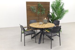 GreenChair Courage - Antracite/Quote teak - Ø120 cm. - Tuinset 5-delig