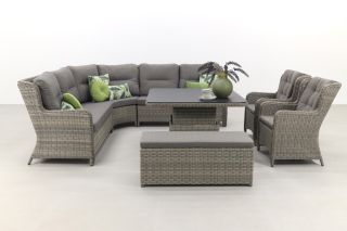 Sandigo lounge dining set met bijzetbank + 2x dining tuinstoel