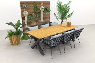 Margriet - Zwart / Sefa tuintafel 240x95 - Teak - tuinset 7-delig