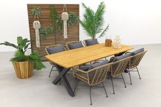 Margriet - Naturel / Sefa tuintafel 240x95 - Teak - tuinset 7-delig