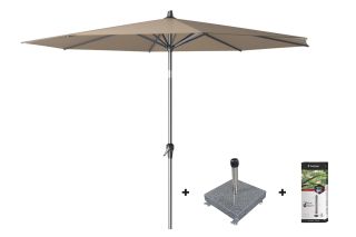 Platinum Riva stokparasol 3 m. rond - Taupe met voet en hoes